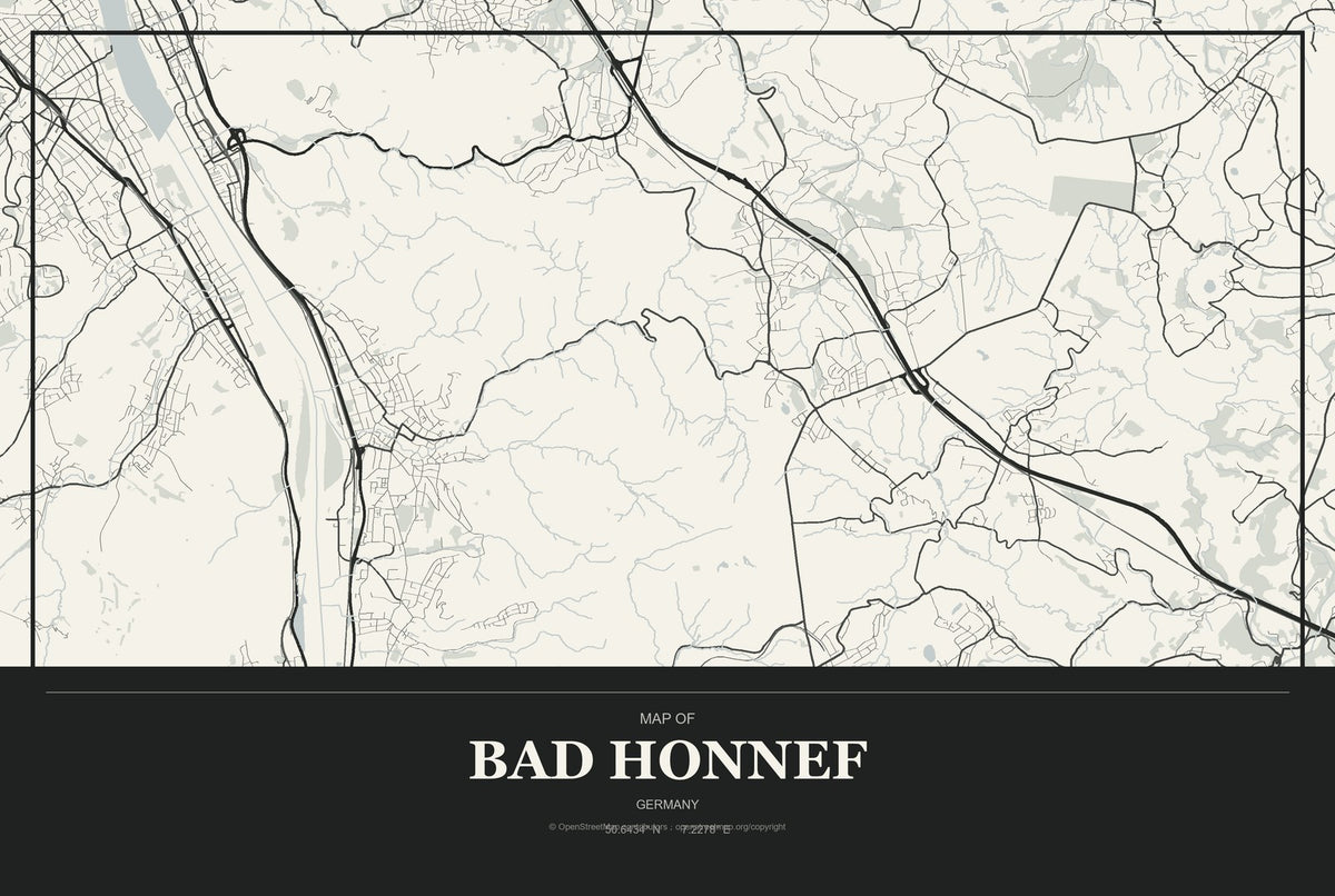 Bad Honnef, Germany City Map Aluminum Sign in Museum Plaque style