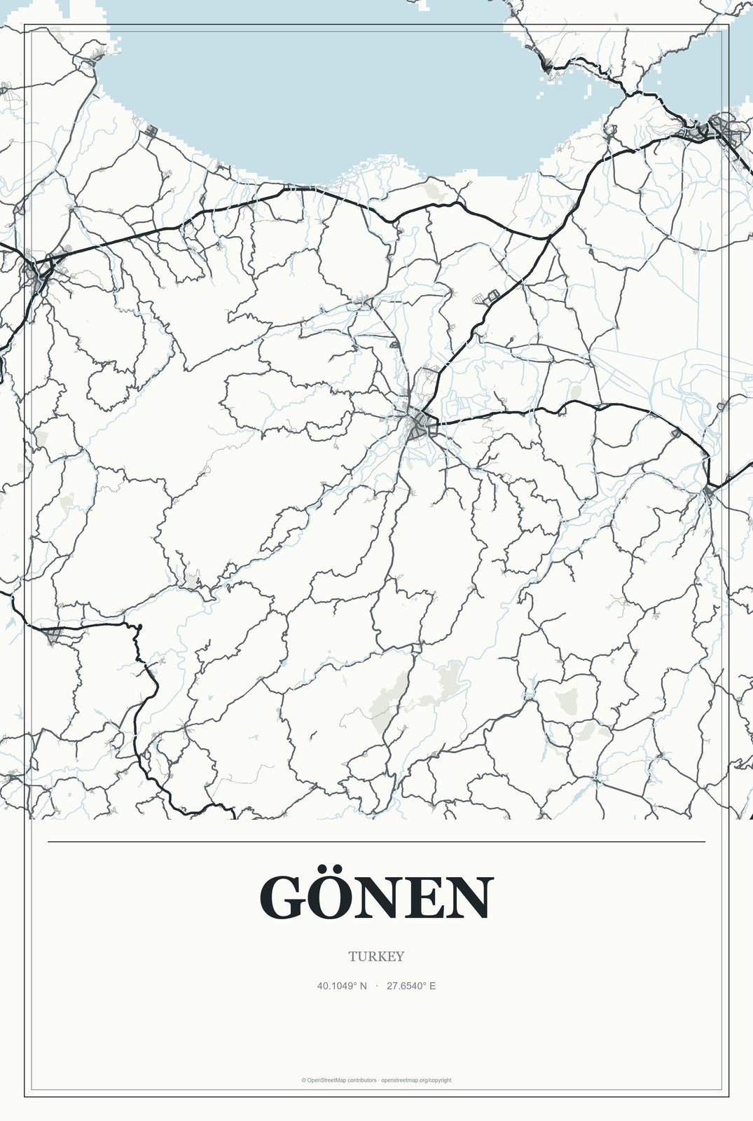 Gönen, Balıkesir, Turkey City Map Aluminum Sign in Gallery Air style