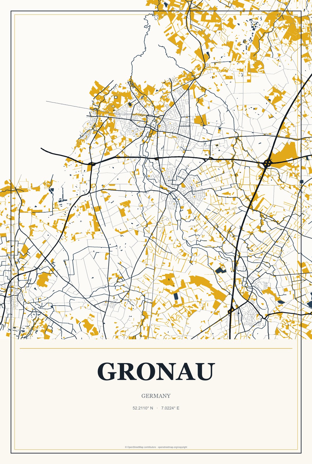Gronau, Germany City Map Aluminum Sign in Citrine Modern style