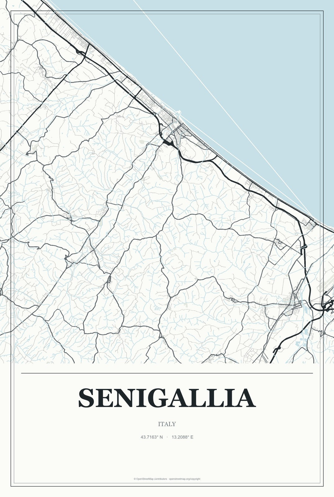 Senigallia, Italy City Map Aluminum Sign in Gallery Air style