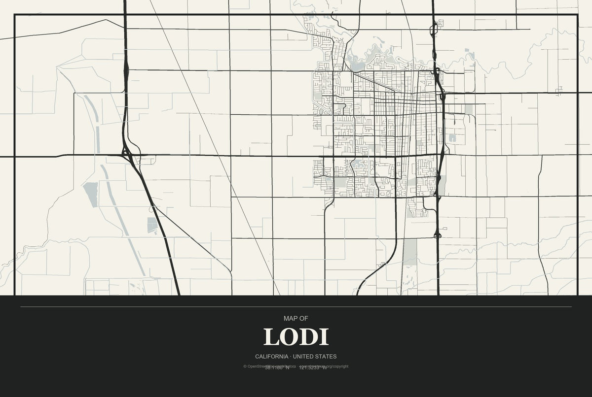 Lodi, California City Map Aluminum Sign in Museum Plaque style