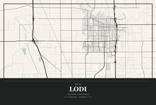 Lodi, California City Map Aluminum Sign in Museum Plaque style