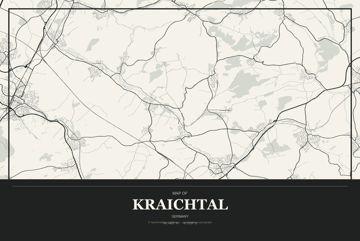 Kraichtal, Germany City Map Aluminum Sign in Museum Plaque style
