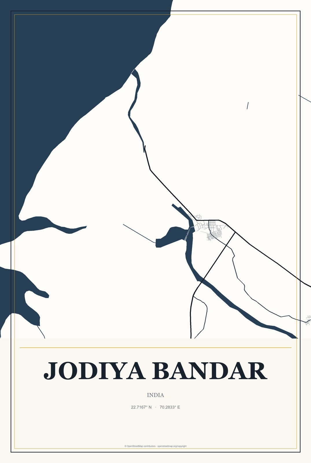 Jodiya Bandar, India City Map Aluminum Sign in Citrine Modern style