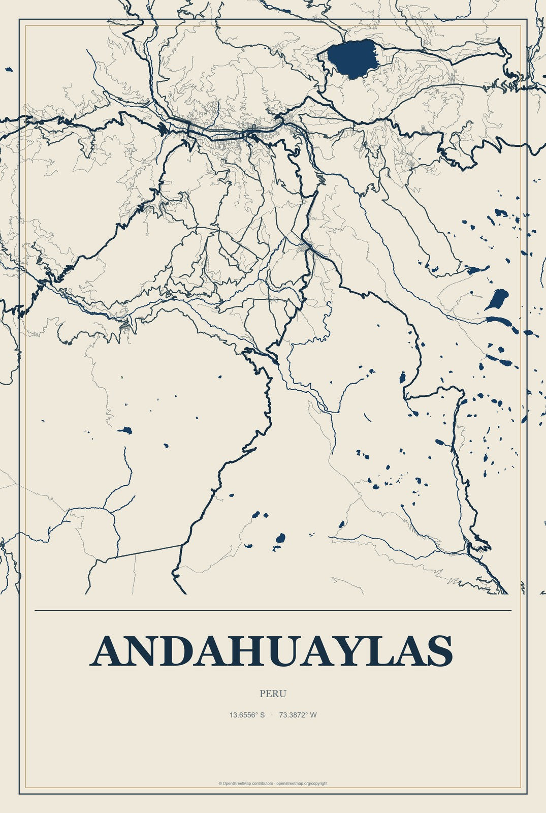 Andahuaylas, Peru City Map Aluminum Sign in Coastal Cutout style