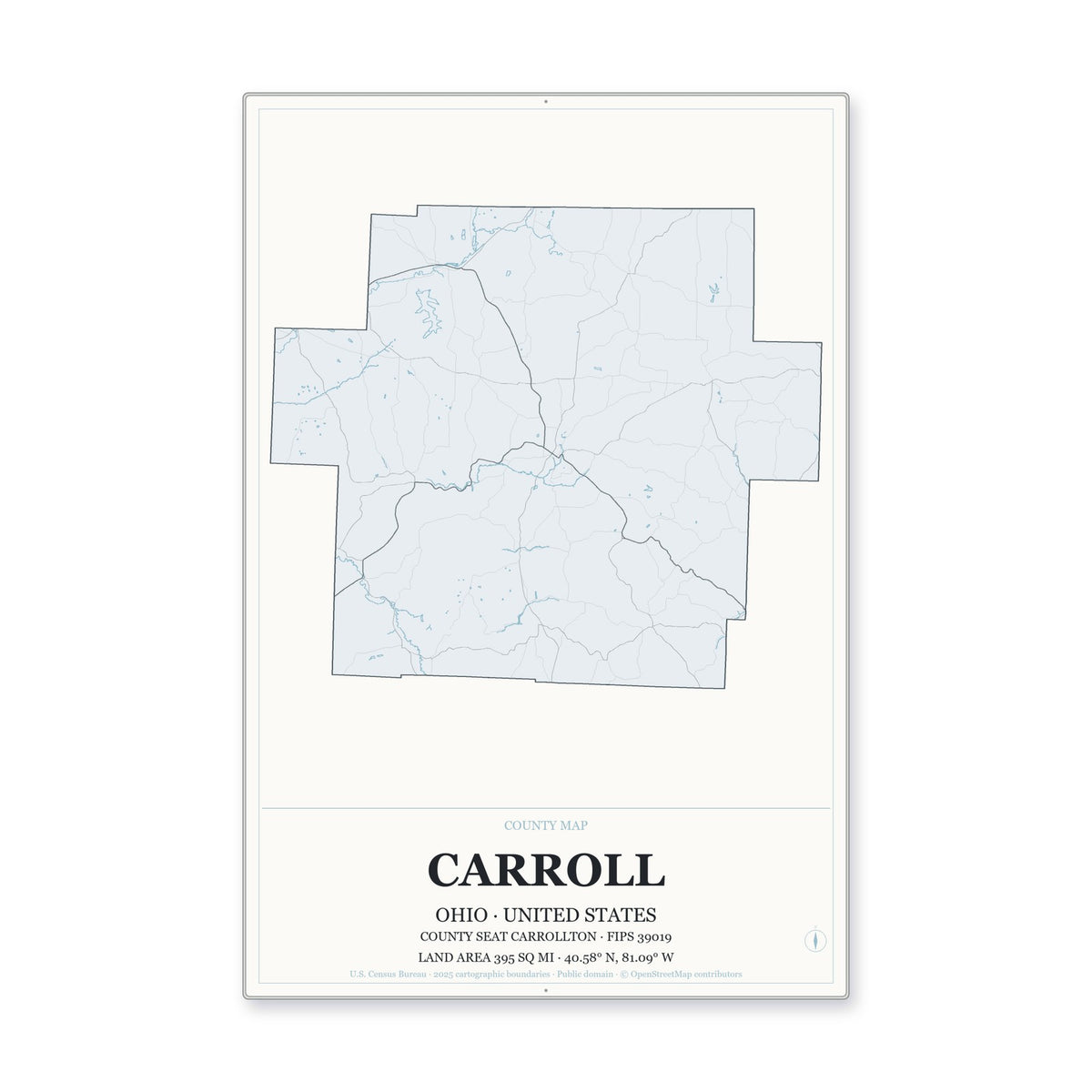Carroll County, Ohio Map Aluminum Sign in Gallery Air style