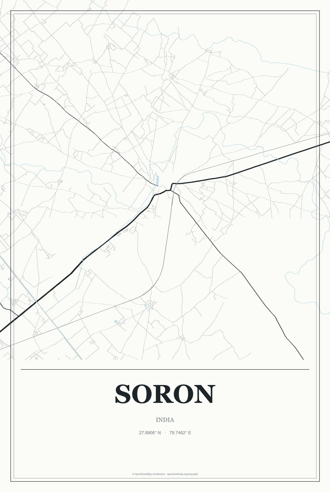 Soron, India City Map Aluminum Sign in Gallery Air style