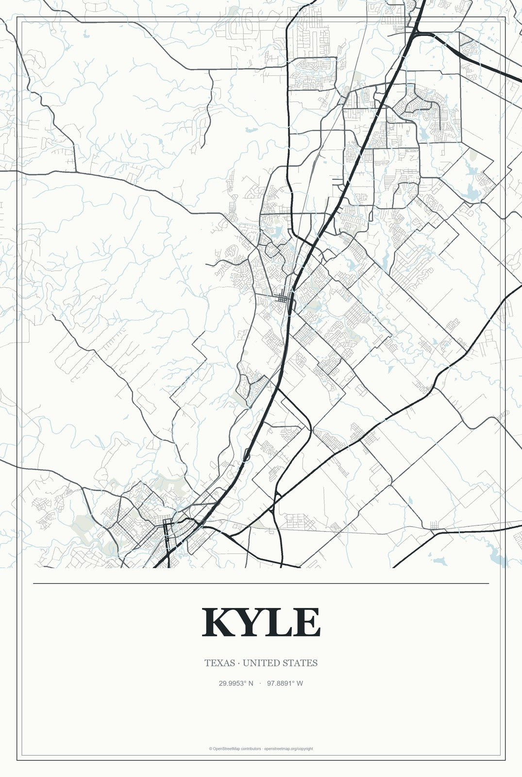 Kyle, Texas City Map Aluminum Sign in Gallery Air style