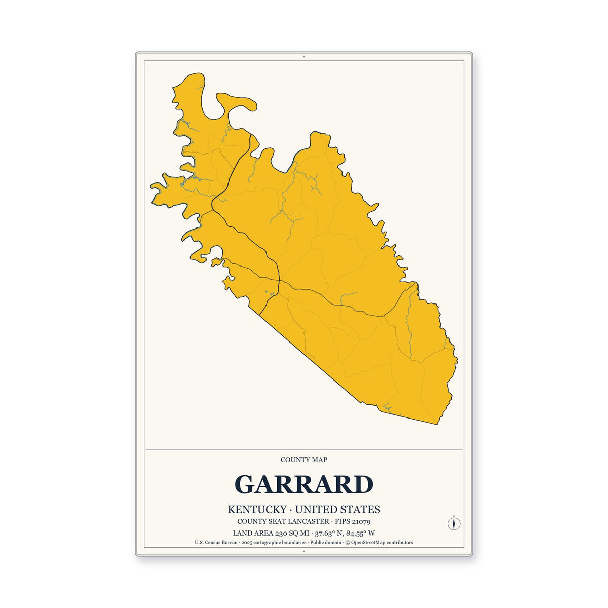 Garrard County, Kentucky Map Aluminum Sign in Citrine Modern style