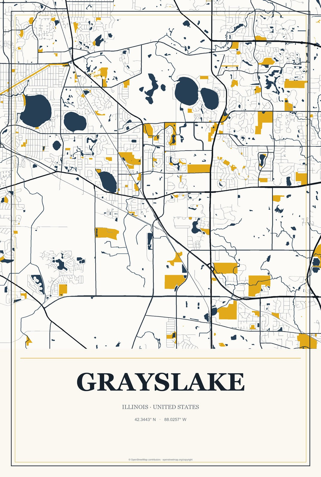 Grayslake, Illinois City Map Aluminum Sign in Citrine Modern style