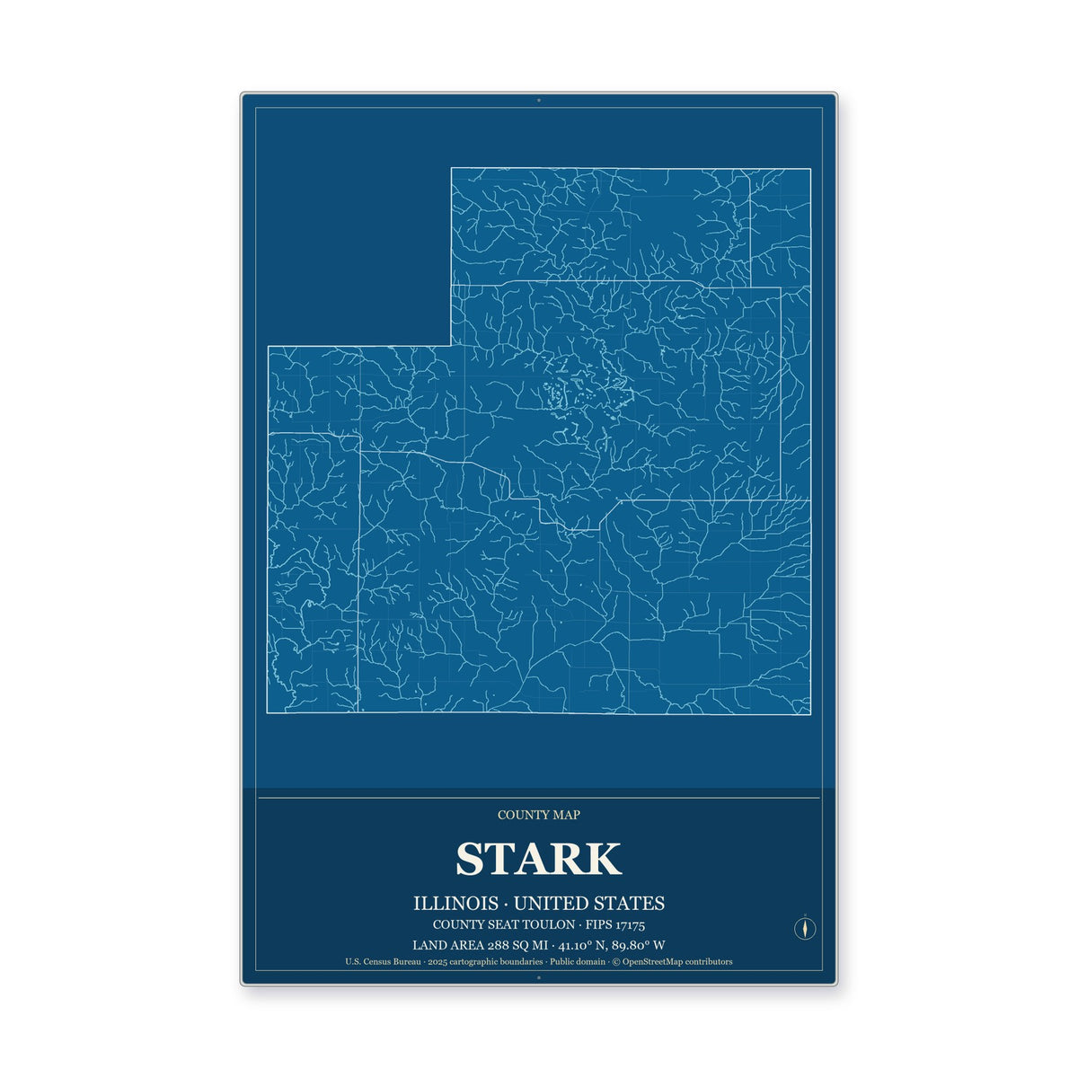 Stark County, Illinois Map Aluminum Sign in Harbor Cobalt style