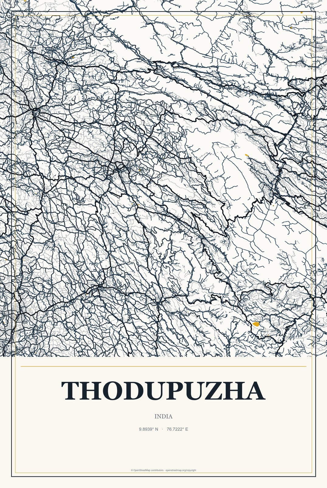 Thodupuzha, India City Map Aluminum Sign in Citrine Modern style
