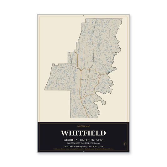 Whitfield County, Georgia Map Aluminum Sign in Museum Plaque style
