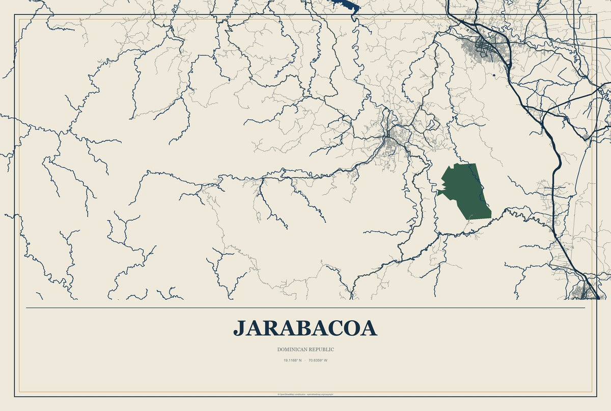Jarabacoa, Dominican Republic City Map Aluminum Sign in Coastal Cutout style