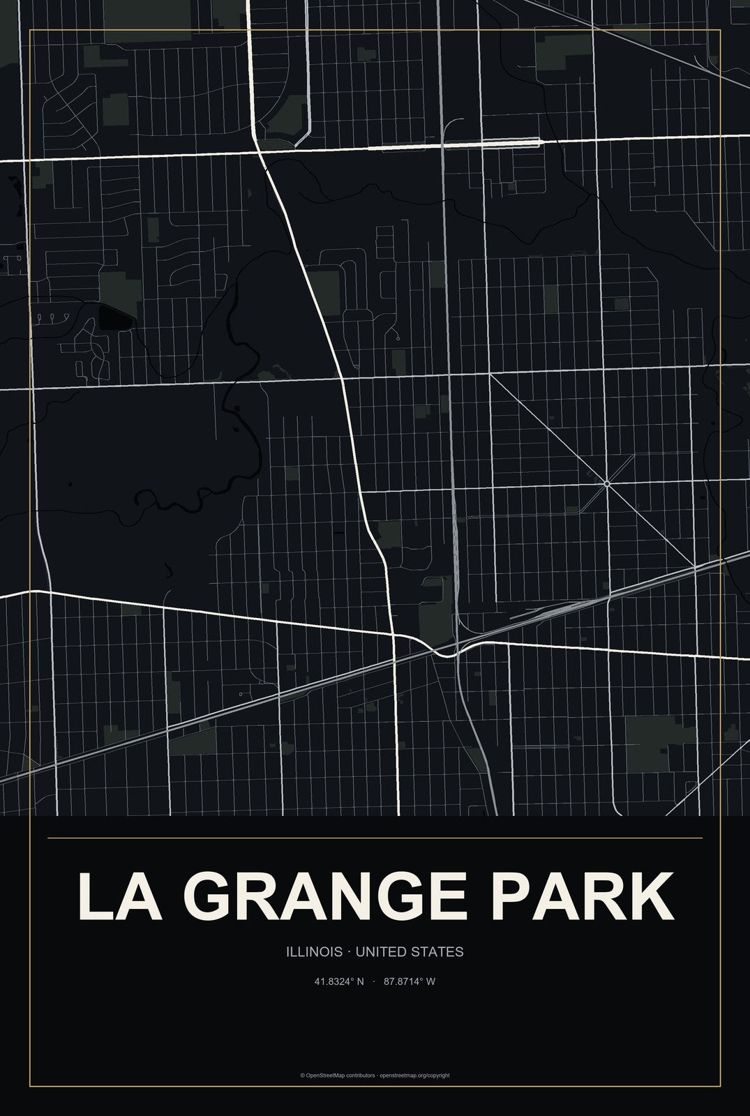 La Grange Park, Illinois City Map Aluminum Sign in Metropolitan Noir style