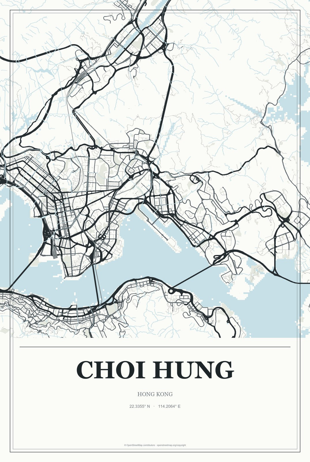 Choi Hung, Hong Kong City Map Aluminum Sign in Gallery Air style