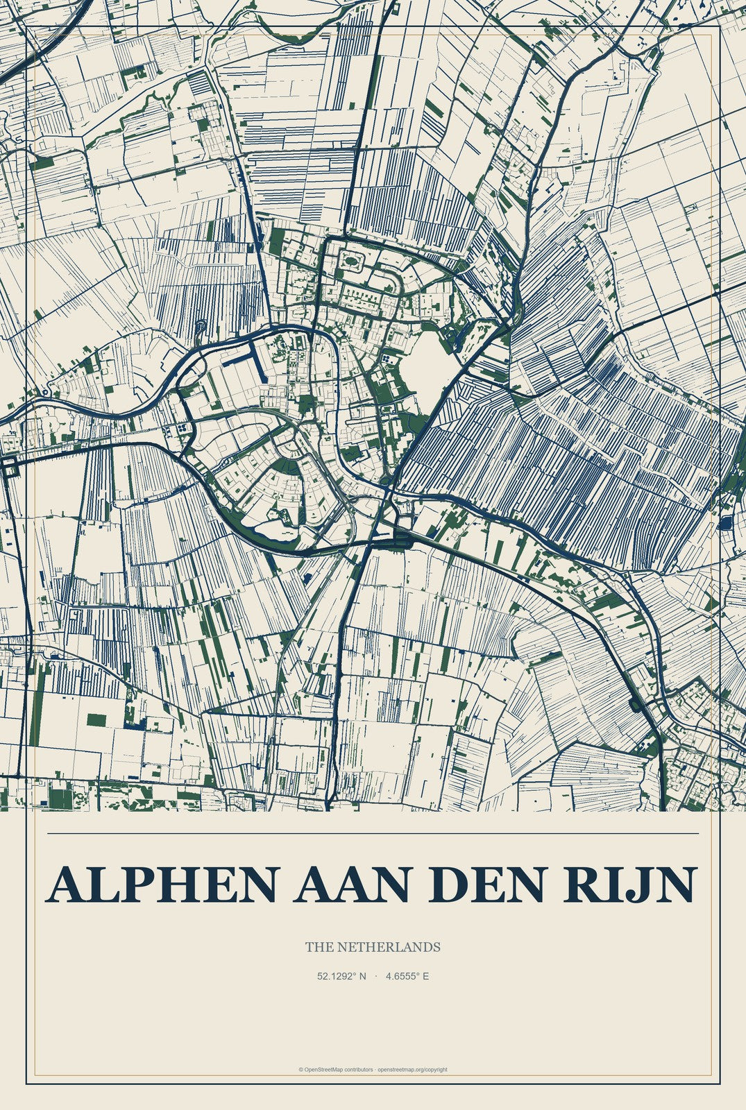 Alphen aan den Rijn, The Netherlands City Map Aluminum Sign in Coastal Cutout style