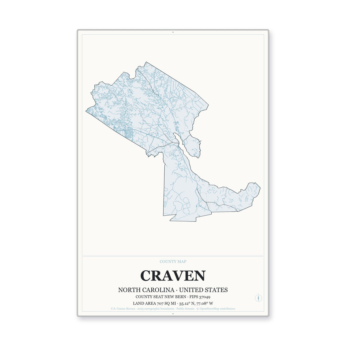 Craven County, North Carolina Map Aluminum Sign in Gallery Air style