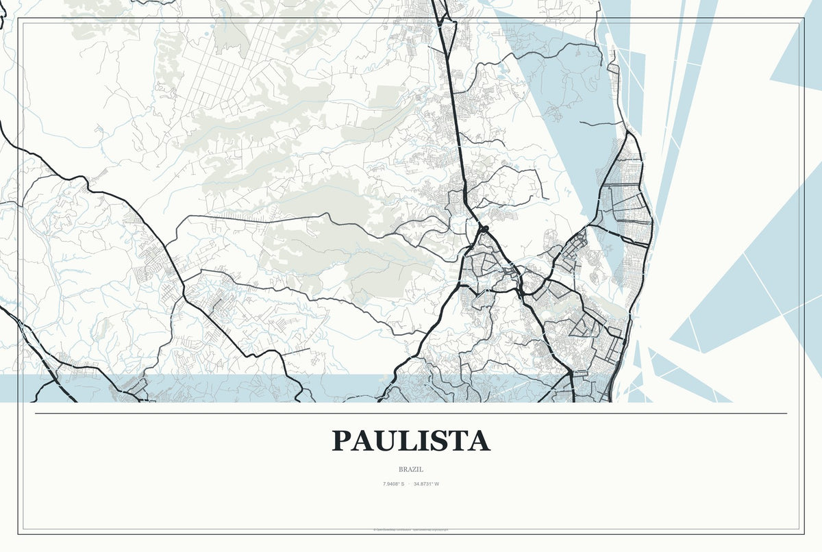 Paulista, Paraíba, Brazil City Map Aluminum Sign in Gallery Air style