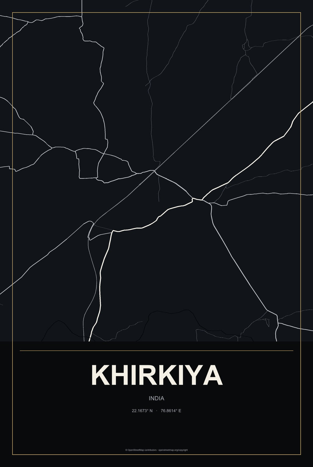Khirkiya, India City Map Aluminum Sign in Metropolitan Noir style