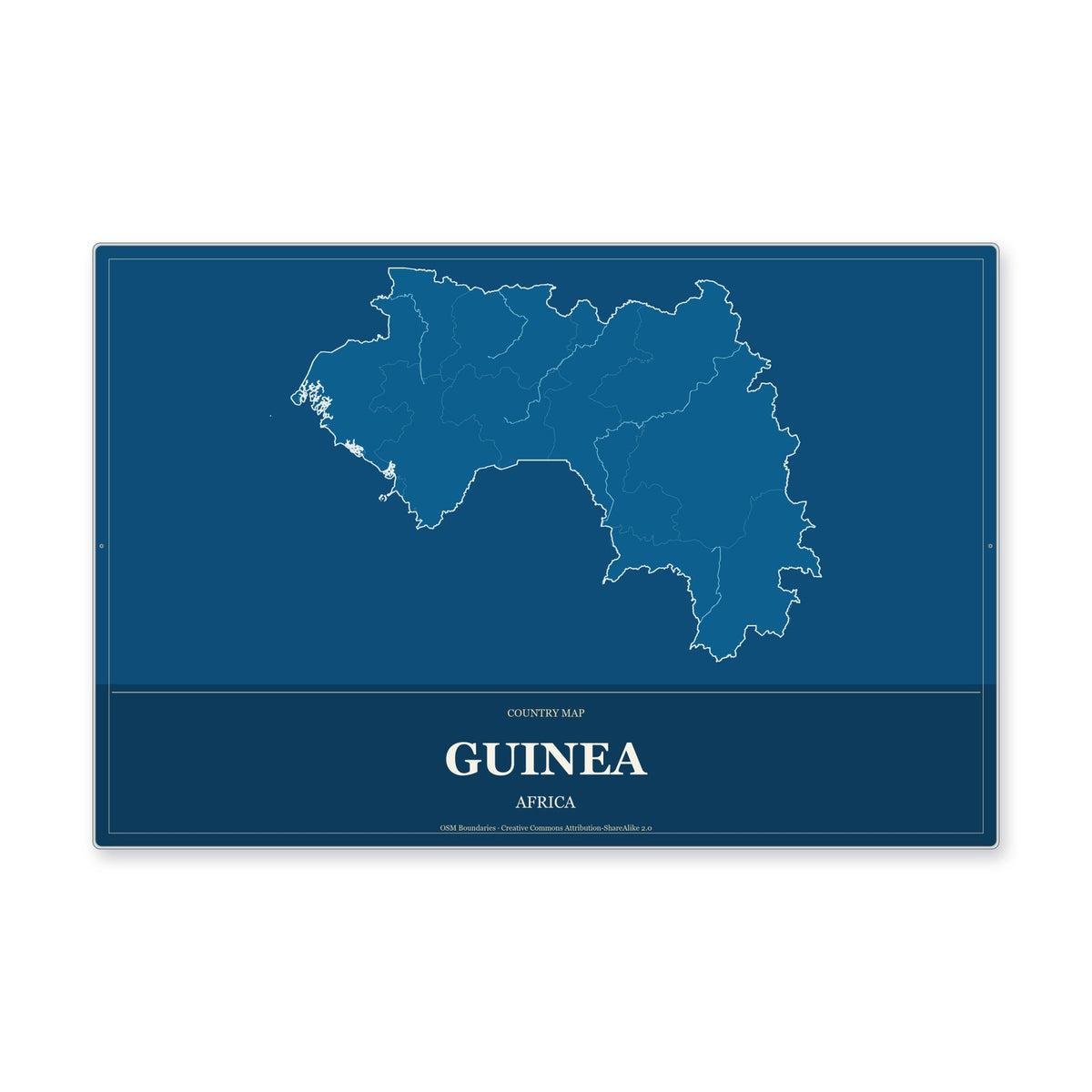 Guinea Country Map Aluminum Sign in Harbor Cobalt style