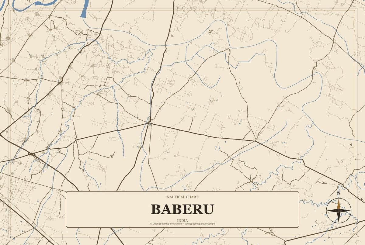 Baberu, India City Map Aluminum Sign in Heritage Nautical style