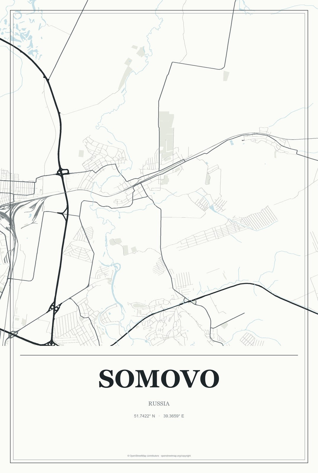 Somovo, Russia City Map Aluminum Sign in Gallery Air style