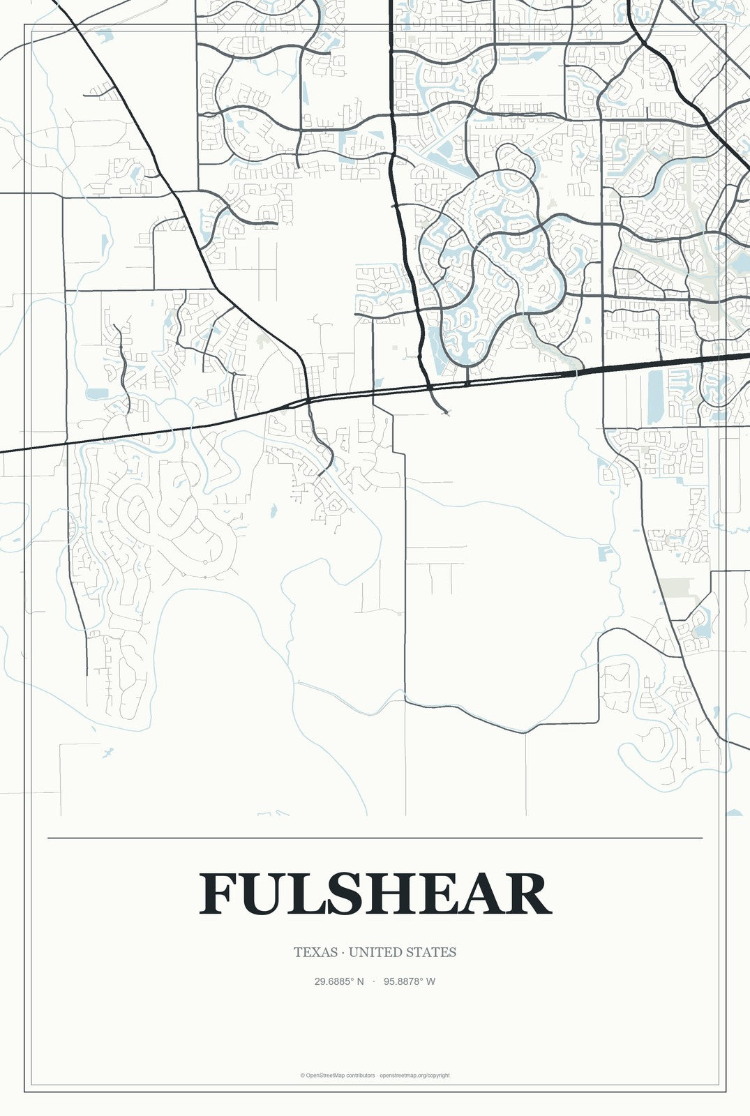 Fulshear, Texas City Map Aluminum Sign in Gallery Air style