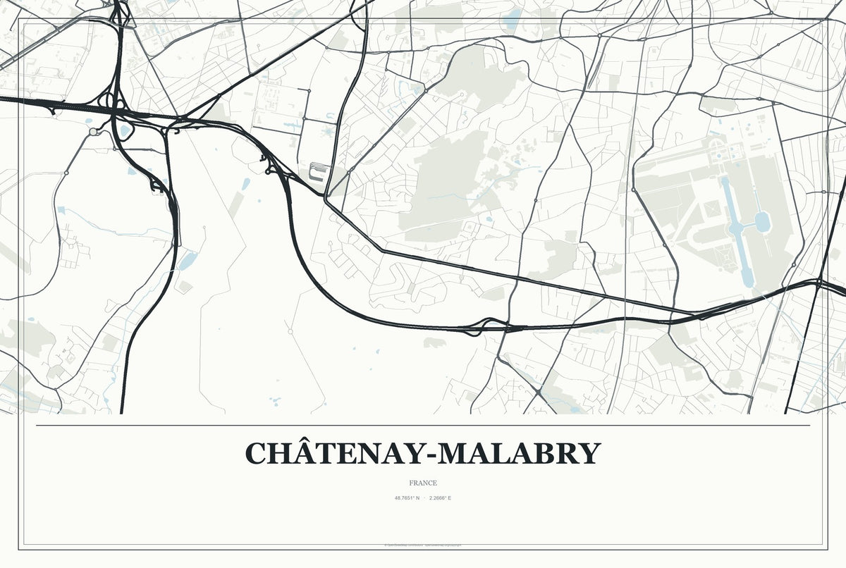Châtenay-Malabry, France City Map Aluminum Sign in Gallery Air style