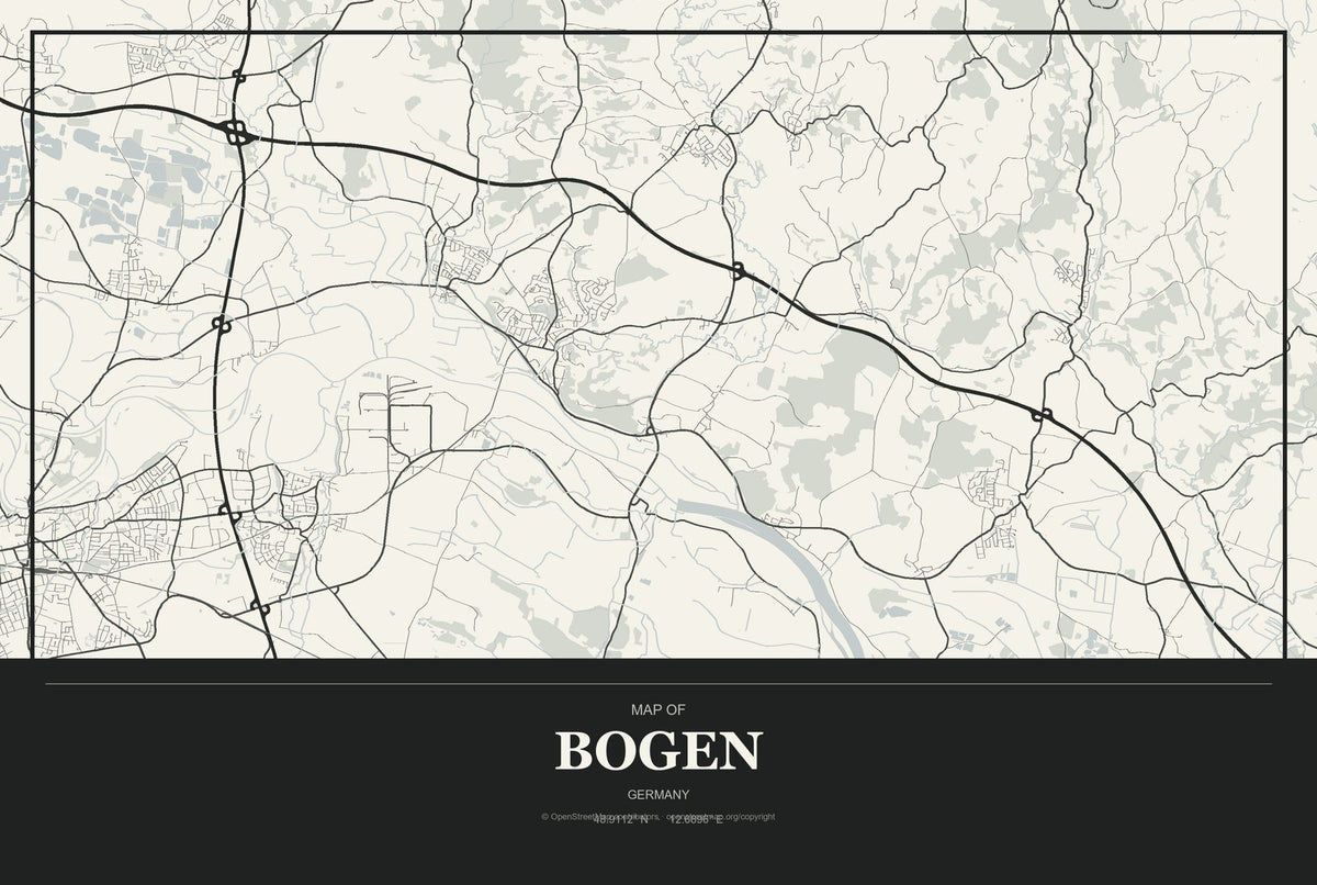 Bogen, Germany City Map Aluminum Sign in Museum Plaque style