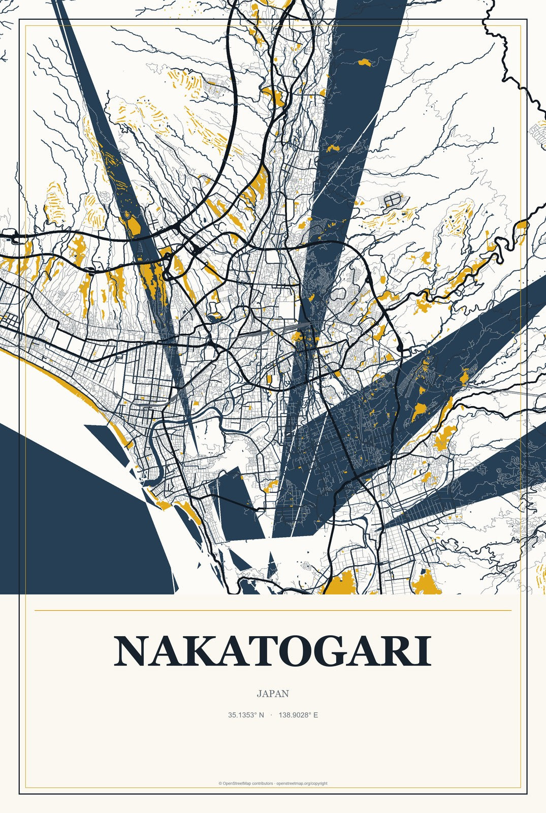 Nakatogari, Japan City Map Aluminum Sign in Citrine Modern style