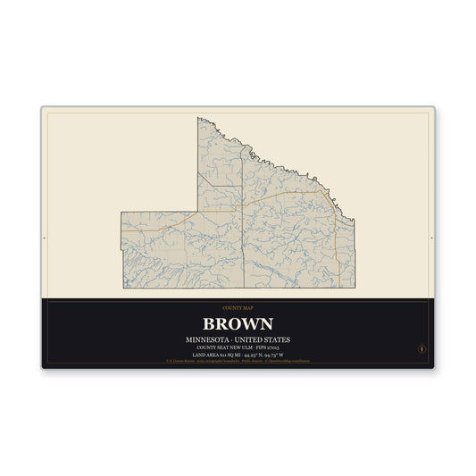 Brown County, Minnesota Map Aluminum Sign in Museum Plaque style