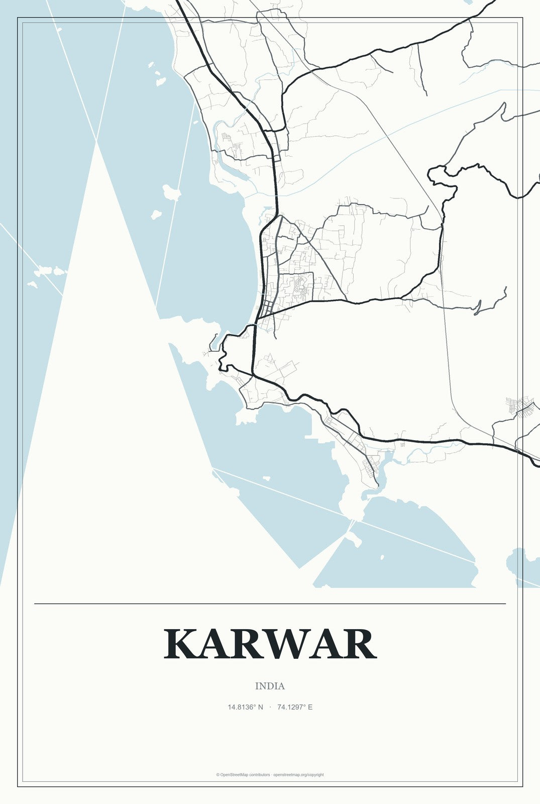 Karwar, India City Map Aluminum Sign in Gallery Air style