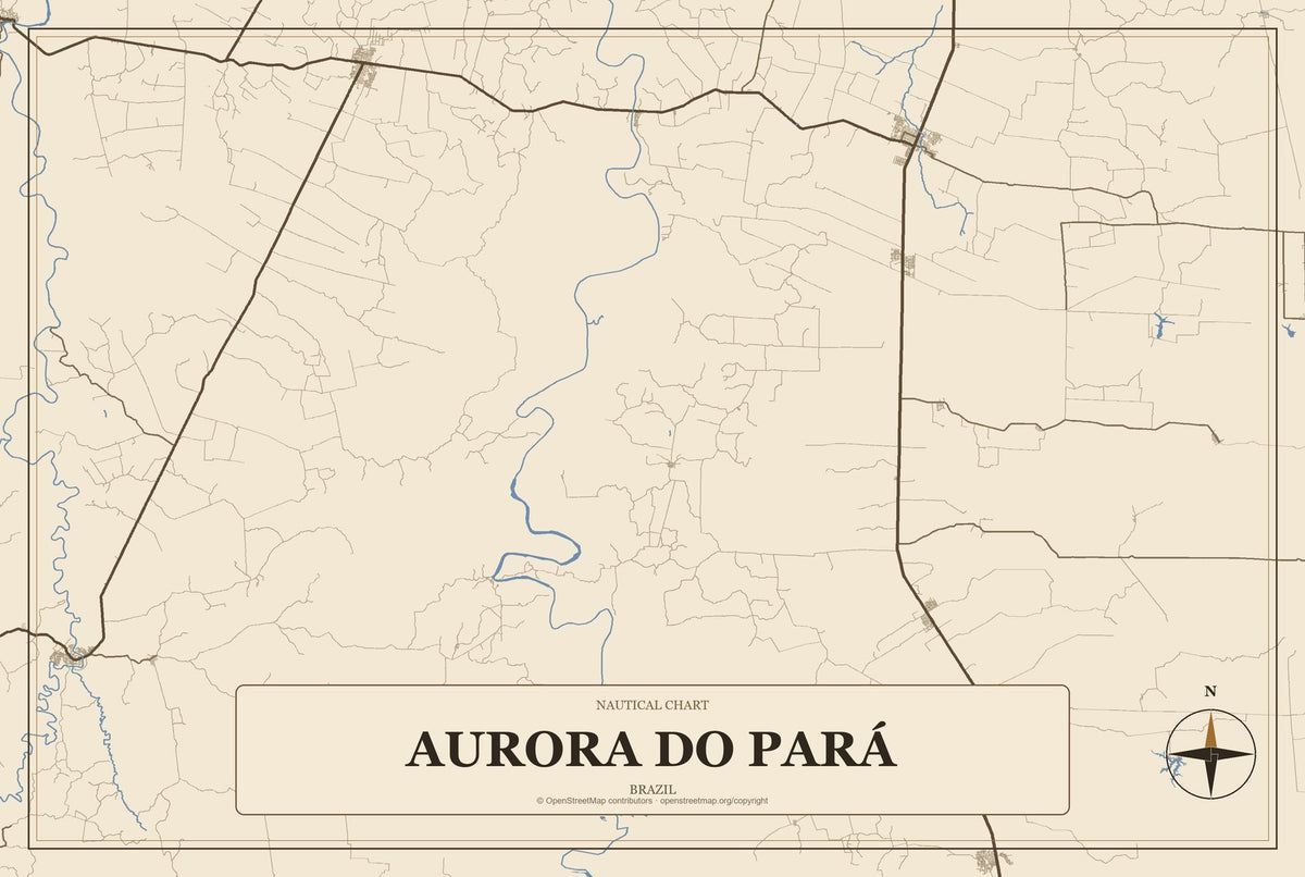 Aurora do Pará, Brazil City Map Aluminum Sign in Heritage Nautical style