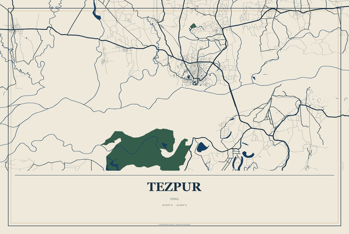 Tezpur, India City Map Aluminum Sign in Coastal Cutout style