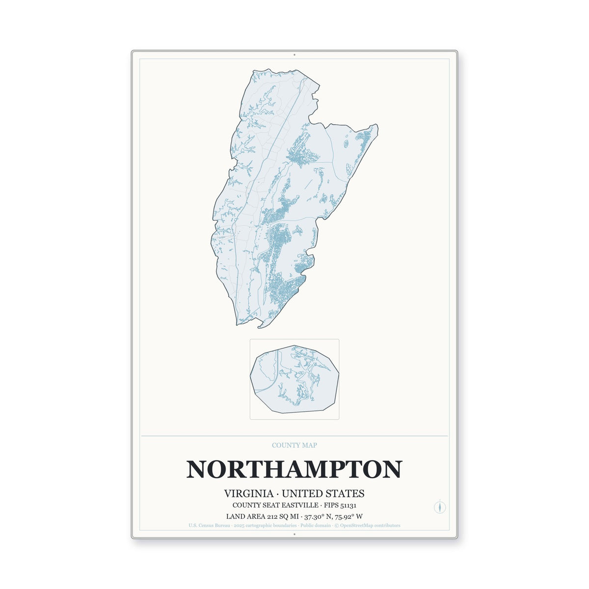 Northampton County, Virginia Map Aluminum Sign in Gallery Air style