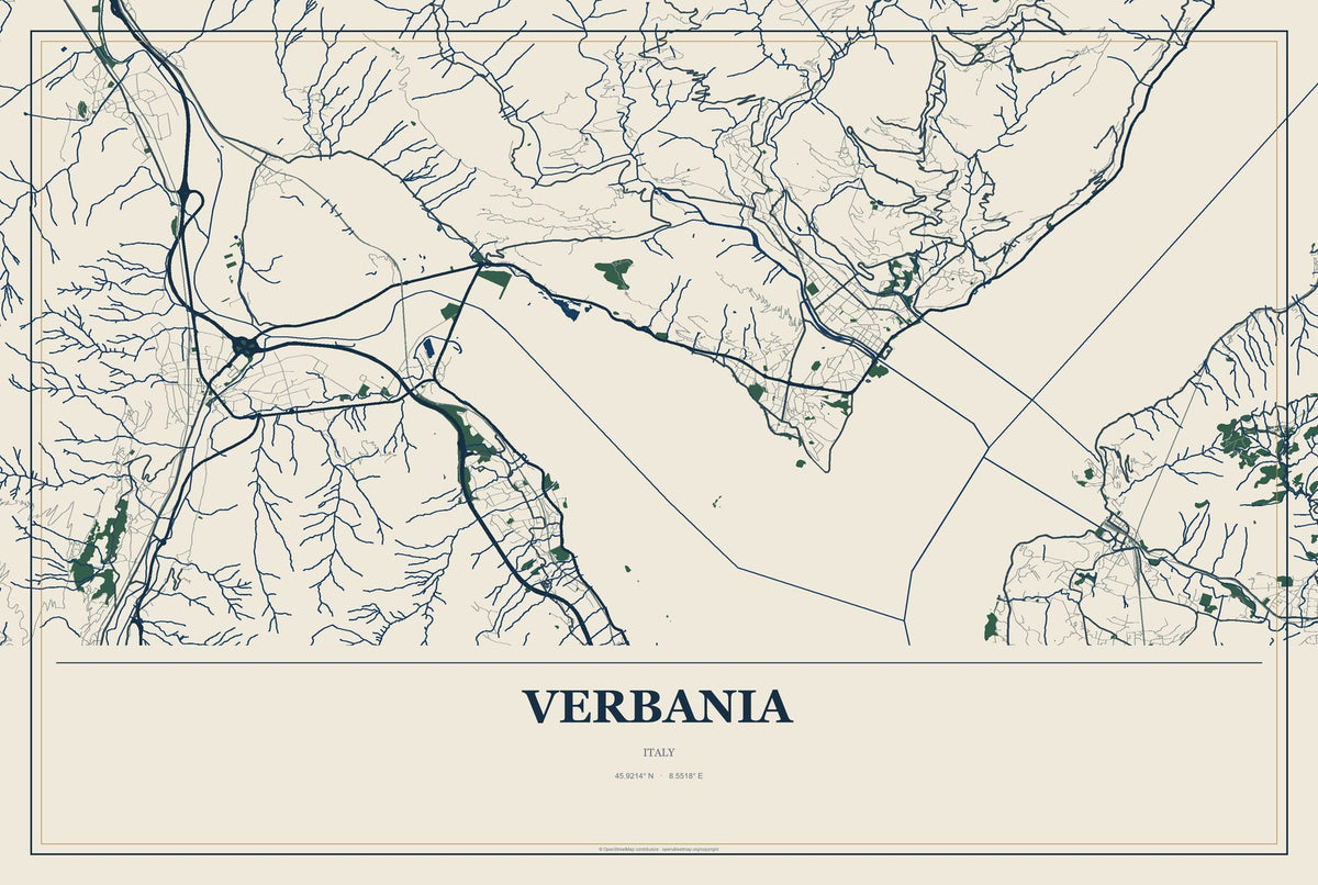 Verbania, Italy City Map Aluminum Sign in Coastal Cutout style