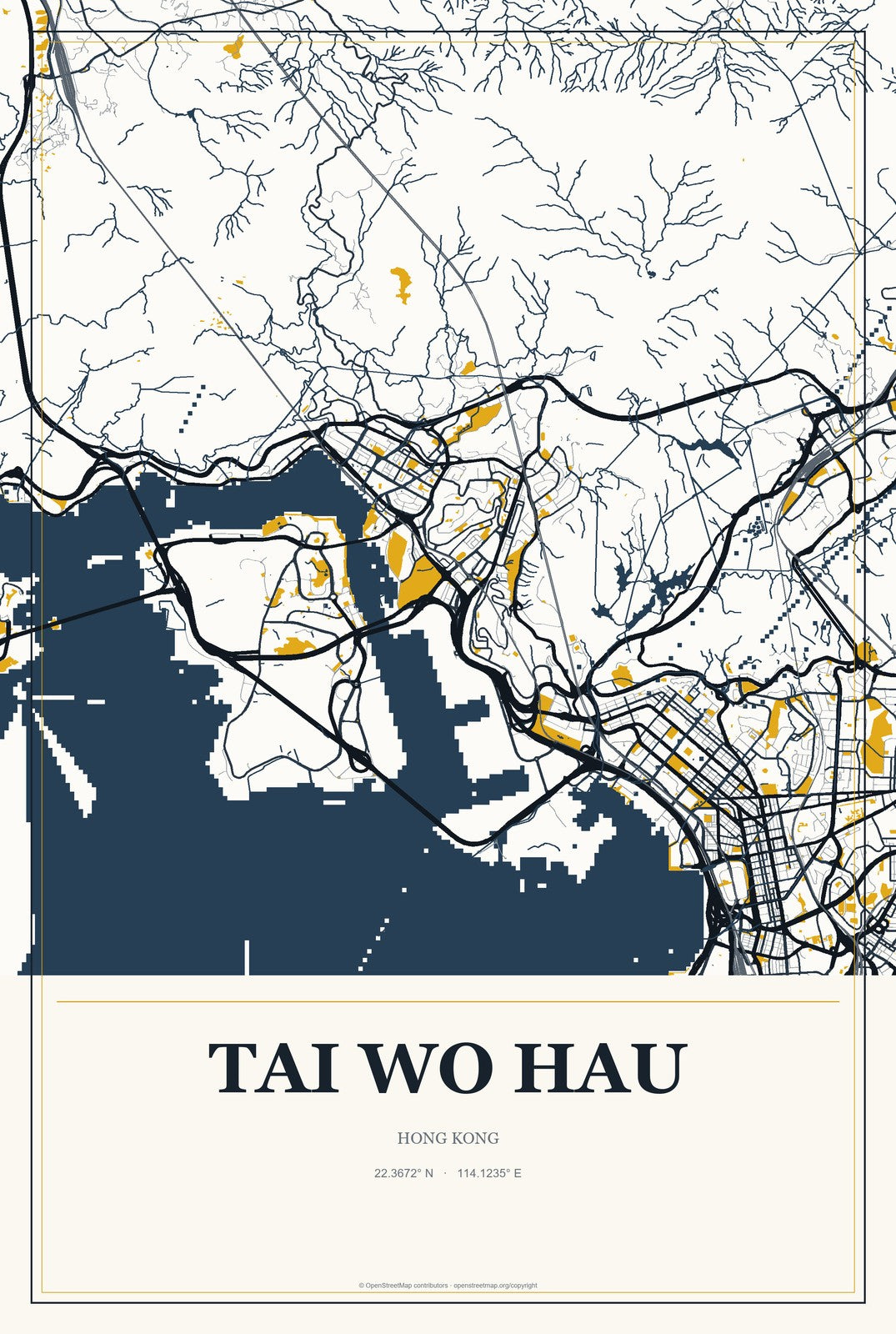 Tai Wo Hau, Hong Kong City Map Aluminum Sign in Citrine Modern style