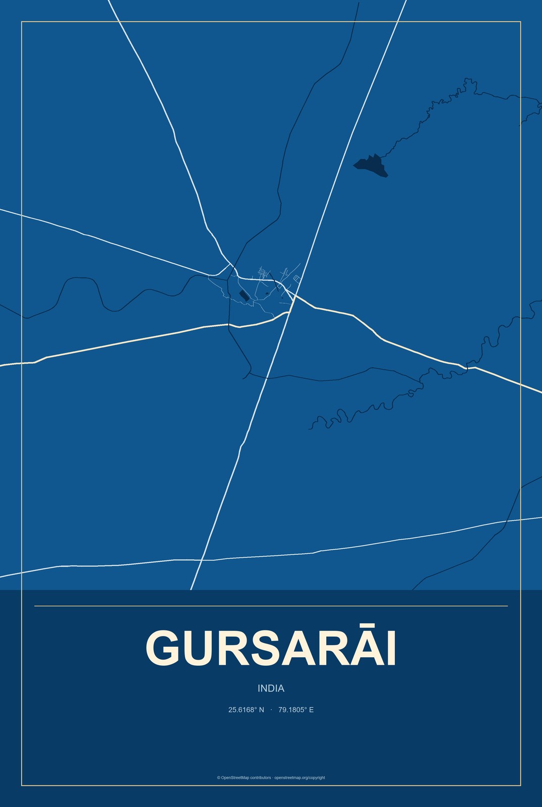 Gursarāi, India City Map Aluminum Sign in Harbor Cobalt style