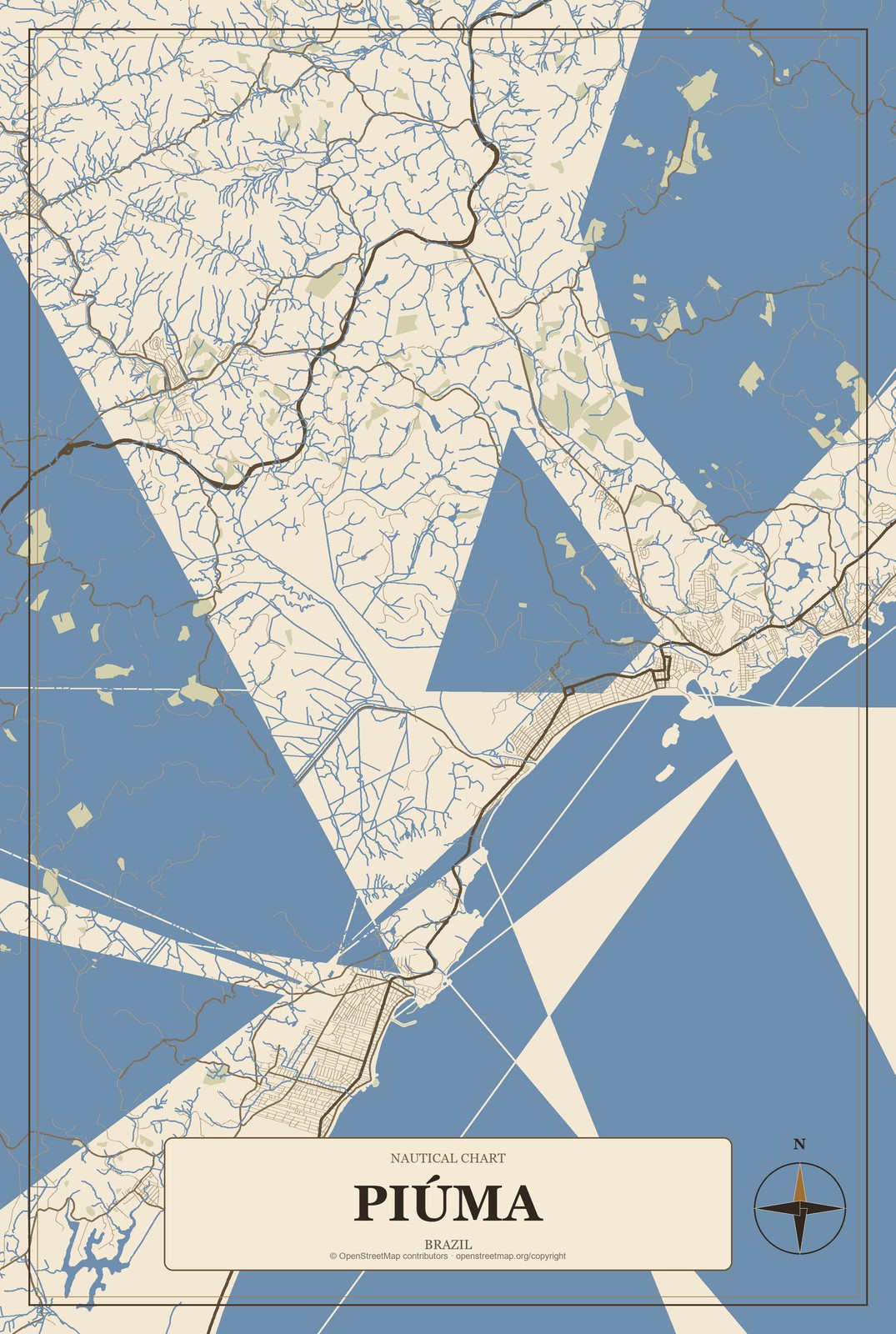 Piúma, Brazil City Map Aluminum Sign in Heritage Nautical style