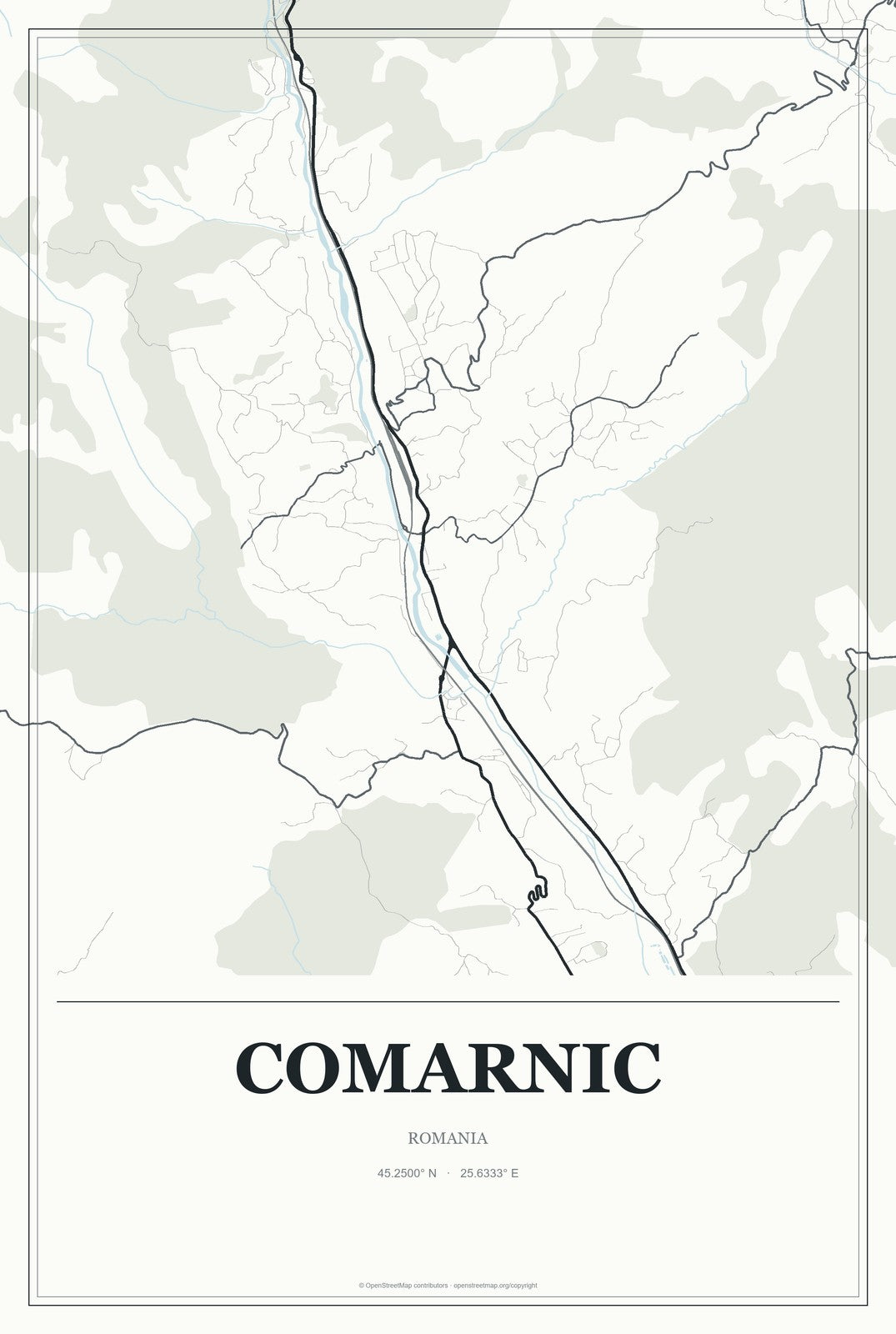 Comarnic, Romania City Map Aluminum Sign in Gallery Air style