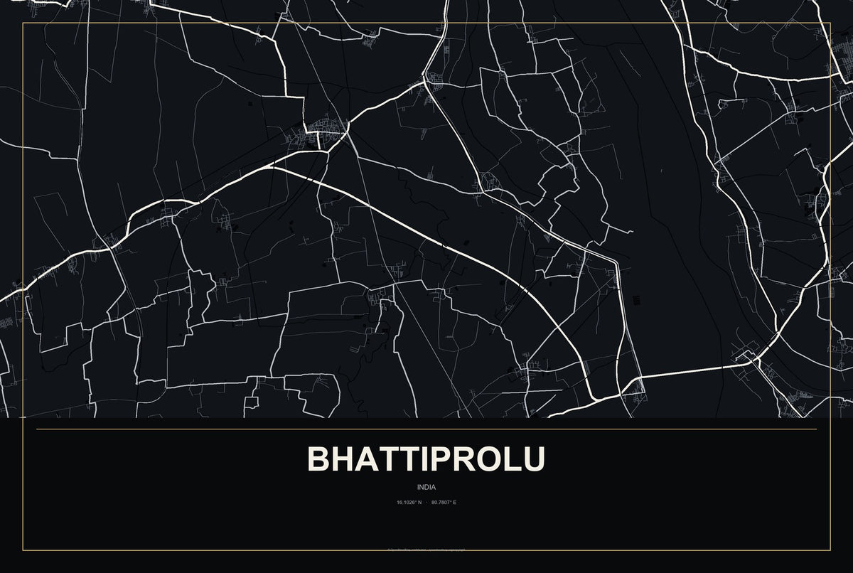 Bhattiprolu, India City Map Aluminum Sign in Metropolitan Noir style