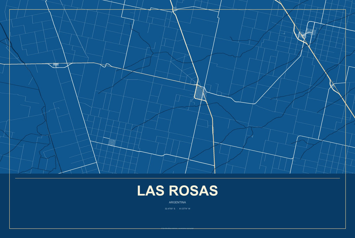 Las Rosas, Argentina City Map Aluminum Sign in Harbor Cobalt style