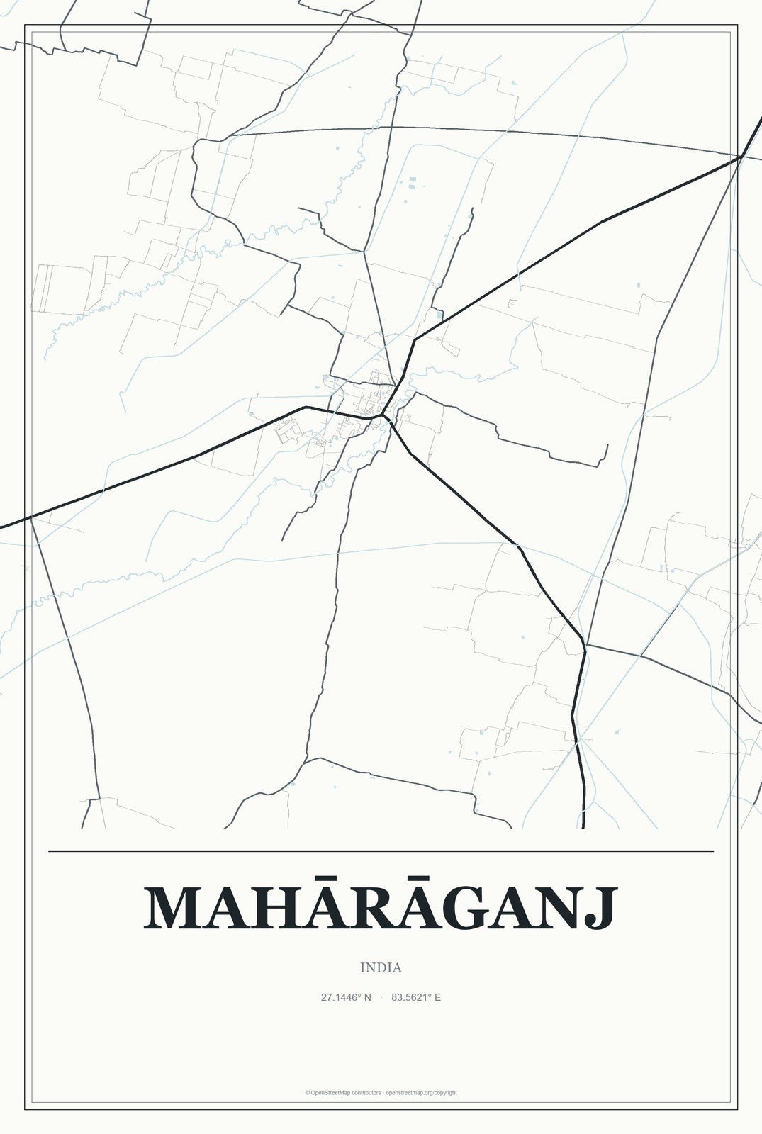 Mahārāganj, India City Map Aluminum Sign in Gallery Air style