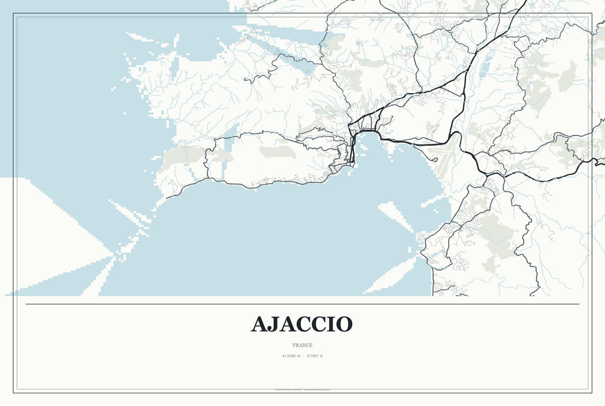 Ajaccio, France City Map Aluminum Sign in Gallery Air style