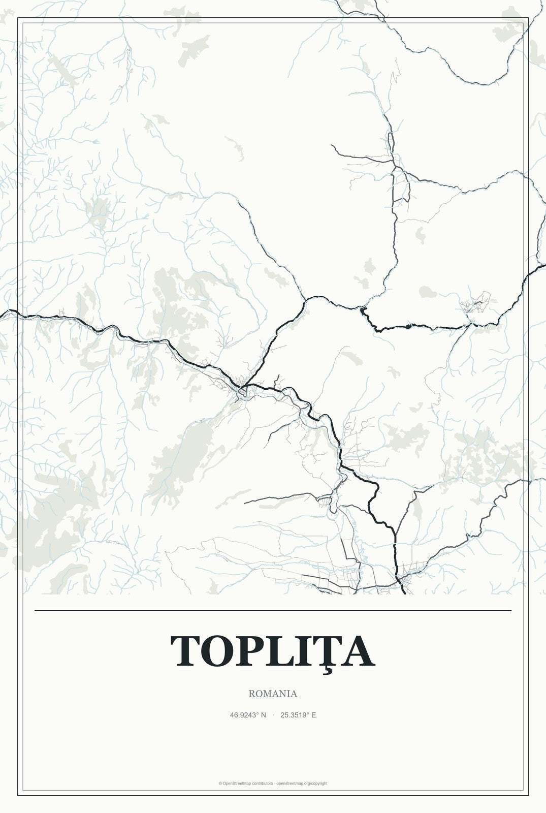 Topliţa, Romania City Map Aluminum Sign in Gallery Air style