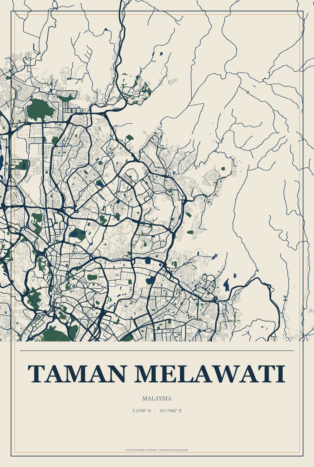 Taman Melawati, Malaysia City Map Aluminum Sign in Coastal Cutout style