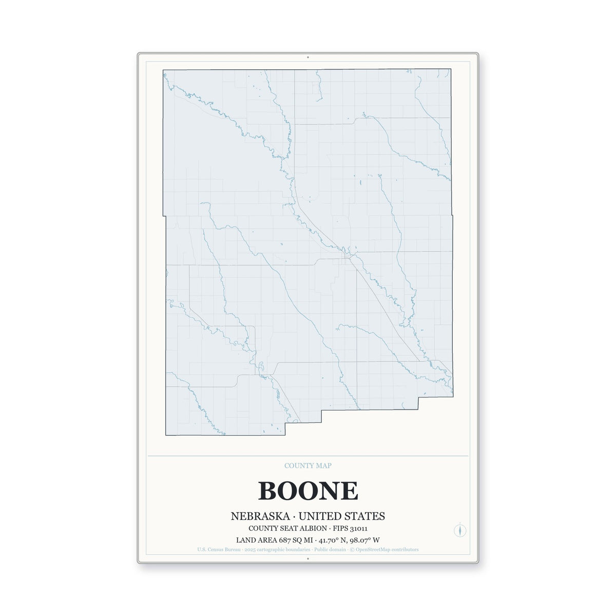 Boone County, Nebraska Map Aluminum Sign in Gallery Air style