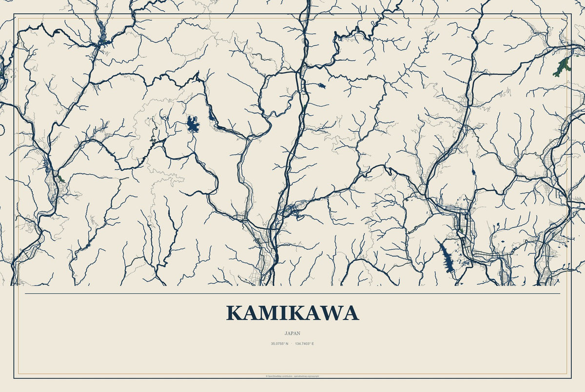 Kamikawa, Japan City Map Aluminum Sign in Coastal Cutout style