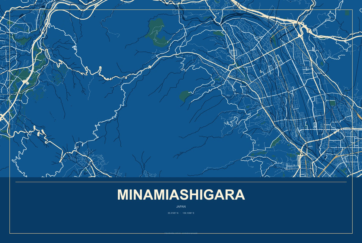 Minamiashigara, Japan City Map Aluminum Sign in Harbor Cobalt style
